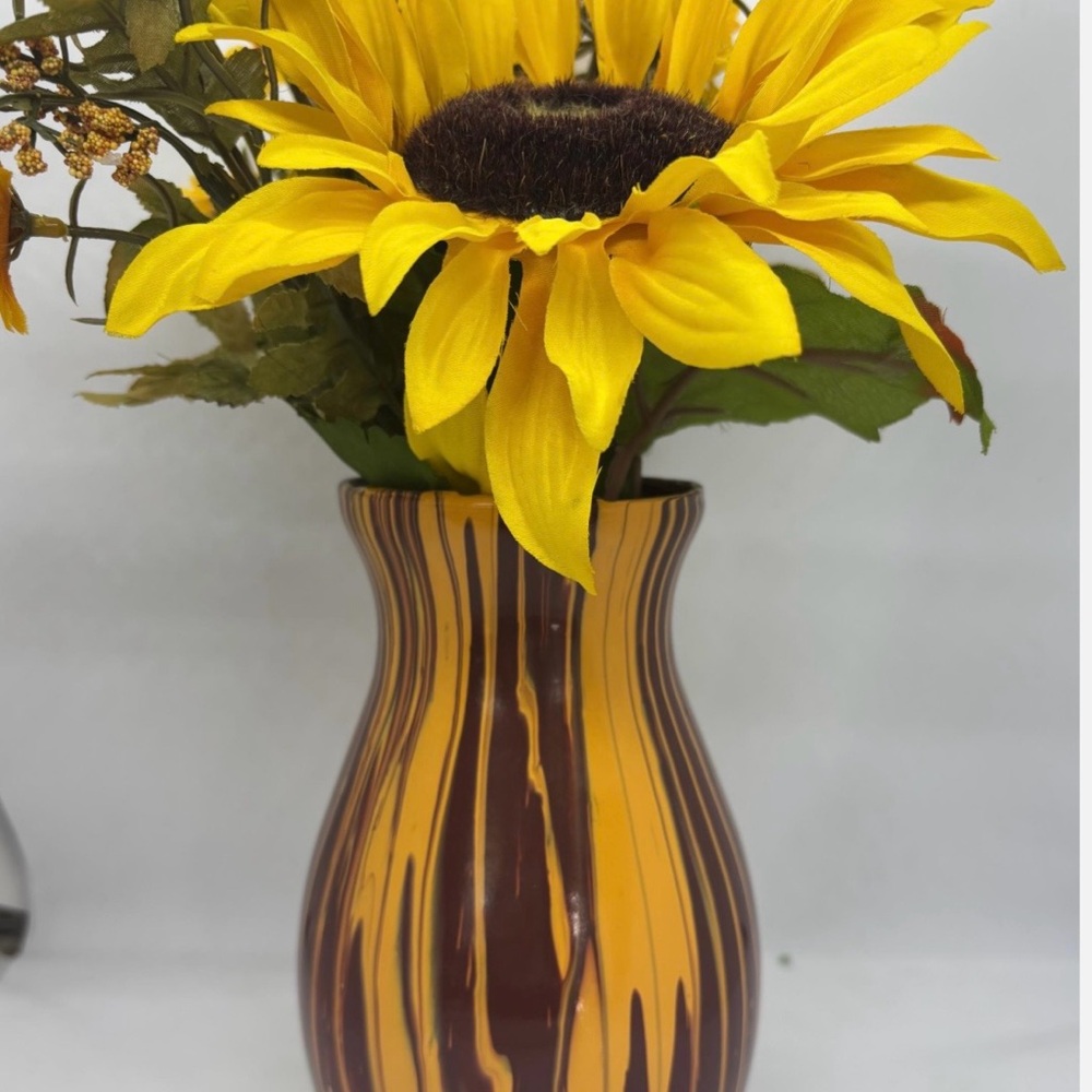 Elegant Sunflower Display in Striped Vase